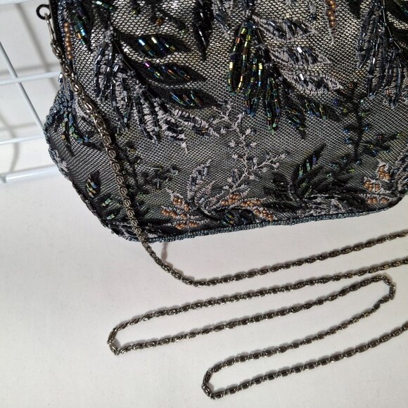 Vintage Small Tapestry Beaded Evening Purse Metal Top Handle, Crossbody Chain - Picture 15 of 16